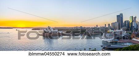 Picture - Circular Quay and The Rocks at dusk, skyline with Sydney Opera House, Opera, Financial District, Banking district, Sydney, New South Wales, Australia, Oceania. Fotosearch