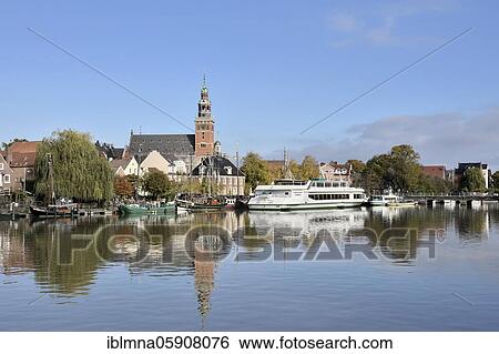 Stock Photograph - City Hall and Museum Harbor Leer, East Frisia, Lower Saxony, Germany, Europe. Fotosearch