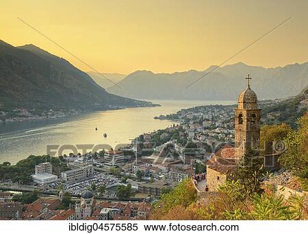 Stock Photography - City of Kotor in the Bay of Kotor, sunset, Monte, Europe. Fotosearch