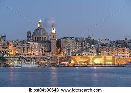 City view with St. Paul's Pro Cathedral and Carmelite Church at dusk, Valletta, Malta, Europe View Large Photo Image Stock Image - City view with St. Paul's Pro Cathedral and Carmelite Church at dusk, Valletta, Malta, Europe. Fotosearch