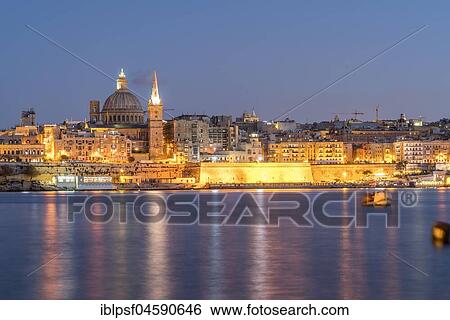 City view with St. Paul's Pro Cathedral and Carmelite Church at dusk, Valletta, Malta, Europe View Large Photo Image Stock Photograph - City view with St. Paul's Pro Cathedral and Carmelite Church at dusk, Valletta, Malta, Europe. Fotosearch
