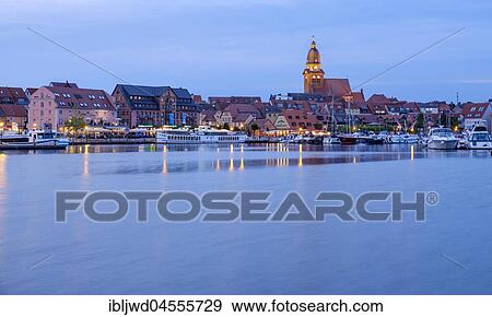 Stock Photo - Cityview with harbour, Waren, Mecklenburg-Western Pomerania, Germany, Europe. Fotosearch