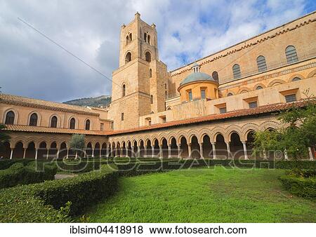 Cloister and courtyard of Santa Maria Nuova Cathedral, Monreale, Palermo, Sicily, Italy, Europe View Large Photo Image Stock Photo - Cloister and courtyard of Santa Maria Nuova Cathedral, Monreale, Palermo, Sicily, Italy, Europe. Fotosearch