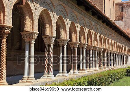 Cloister of the cathedral of Santa Maria Nuova, Monreale, Sicily, Italy, Europe View Large Photo Image Stock Image - Cloister of the cathedral of Santa Maria Nuova, Monreale, Sicily, Italy, Europe. Fotosearch