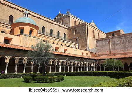 Cloister of the cathedral of Santa Maria Nuova, Monreale, Sicily, Italy, Europe View Large Photo Image Stock Image - Cloister of the cathedral of Santa Maria Nuova, Monreale, Sicily, Italy, Europe. Fotosearch