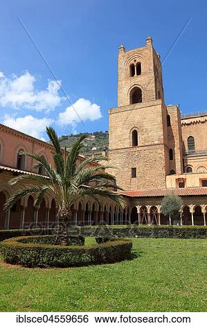 Cloister of the cathedral of Santa Maria Nuova, Monreale, Sicily, Italy, Europe View Large Photo Image Stock Photograph - Cloister of the cathedral of Santa Maria Nuova, Monreale, Sicily, Italy, Europe. Fotosearch