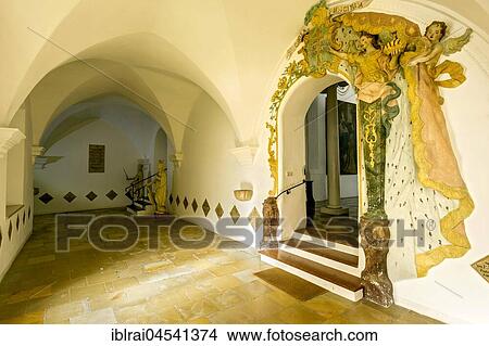 Cloister with stuccoed entrance to St. John Church, Cloister Scheyern, Benedictine abbey, district Pfaffenhofen an der Ilm, Upper Bavaria, Bavaria, Germany, Europe View Large Photo Image Picture - Cloister with stuccoed entrance to St. John Church, Cloister Scheyern, Benedictine abbey, district Pfaffenhofen an der Ilm, Upper Bavaria, Bavaria, Germany, Europe. Fotosearch
