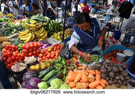 Stock Photograph - Colorful vegetables and fruits at the market, Otavalo, Imbabura province, Ecuador, South America. Fotosearch