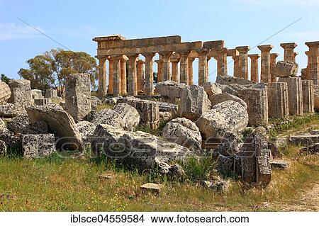 Columns as Remains, Temple E, Archaeological Site, Selinunte, Sicily, Italy, Europe View Large Photo Image Picture - Columns as Remains, Temple E, Archaeological Site, Selinunte, Sicily, Italy, Europe. Fotosearch