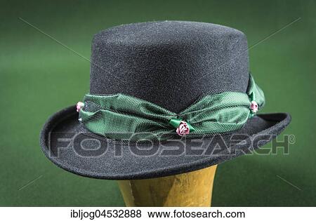 Stock Photo - Complete wool felt halt, Sissi Hut, with hatband, floral decoration, hatmaker, Bad Aussee, Styria, Austria, Europe. Fotosearch