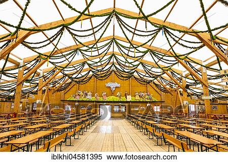 Stock Photography - Construction of a marquee tradition, Oktoberfest 2017, Theresienwiese, Munich, Upper Bavaria, Bavaria, Germany, Europe. Fotosearch