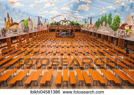 Stock Photograph - Construction of Hacker Bräu marquee, Oktoberfest 2017, Theresienwiese, Munich, Upper Bavaria, Bavaria, Germany, Europe. Fotosearch