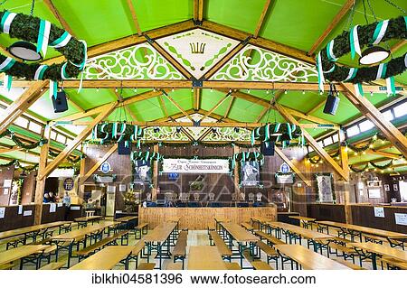 Stock Photograph - Construction of marquee for the beauty queen, Oktoberfest 2017, Theresienwiese, Munich, Upper Bavaria, Bavaria, Germany, Europe. Fotosearch