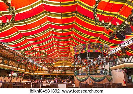 Stock Image - Construction of the Marstall marquee tent, Oktoberfest 2017, Theresienwiese, Munich, Upper Bavaria, Bavaria, Germany, Europe. Fotosearch