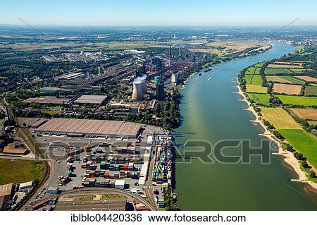 Stock Photograph - Container loading at River Rhine, container terminal, Logport II, Duisburg, Ruhr district, North Rhine-Westphalia, Germany, Europe. Fotosearch