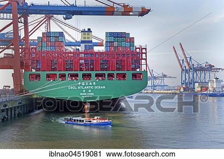 Stock Image - Container ship in the port of Hamburg, container terminal Eurogate, Hamburg, Germany, Europe. Fotosearch