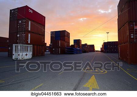 Containers stacked at terminal, evening, port, Antwerp, Belgium, Europe View Large Photo Image Stock Image - Containers stacked at terminal, evening, port, Antwerp, Belgium, Europe. Fotosearch