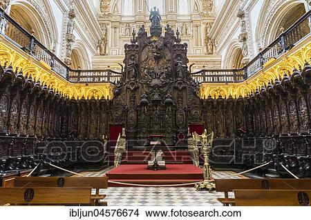 Picture - Coro, choir with chairs of the cathedral, baroque, mezquita, Cathedral, Mezquita-Catedral de Córdoba, Cordoba, UNESCO World Heritage Site, Andalusia, Spain, Europe. Fotosearch