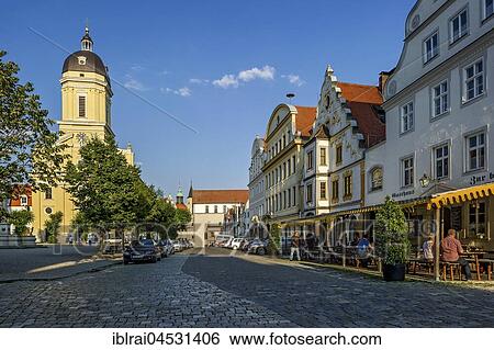 Court church St. Maria, historic gabled houses, Amalienstrasse, Karls square, Neuburg on the Danube, Upper Bavaria, Bavaria, Germany, Europe View Large Photo Image Stock Photograph - Court church St. Maria, historic gabled houses, Amalienstrasse, Karls square, Neuburg on the Danube, Upper Bavaria, Bavaria, Germany, Europe. Fotosearch