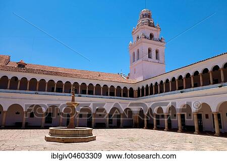 Stock Photo - Courtyard of the University, Universidad Mayor Real y Pontificia de San Francisco Xavier de Chuquisaca, Sucre, Bolivia, South America. Fotosearch