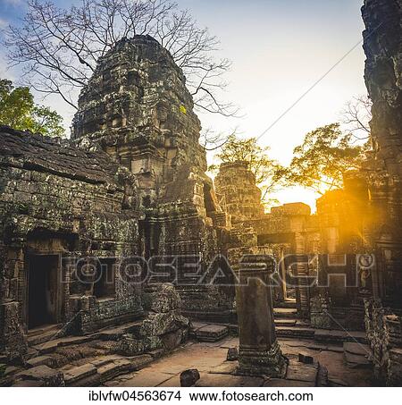 Courtyard with prasat, sunset, back light, ruined temple ruins, Banteay Kdei Temple, Angkor, Siem Reap Province, Cambodia, Asia View Large Photo Image Picture - Courtyard with prasat, sunset, back light, ruined temple ruins, Banteay Kdei Temple, Angkor, Siem Reap Province, Cambodia, Asia. Fotosearch