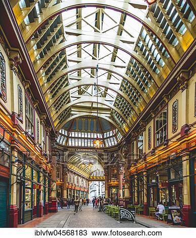 Stock Image - Covered market hall, shopping mall Leadenhall Market, City of London, England, Great Britain. Fotosearch