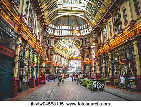 Stock Photography - Covered market hall, shopping mall Leadenhall Market, City of London, England, Great Britain. Fotosearch