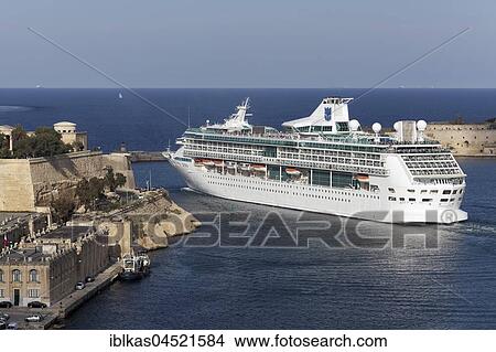 Picture - Cruise ship Legend of the Seas, exit Grand Harbor, Valletta, Malta, Europe. Fotosearch
