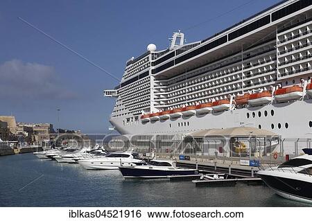 Stock Photograph - Cruise ship MSC Splendida at the Quai, Valletta Waterfront, Grand Harbor, Valletta, Malta, Europe. Fotosearch