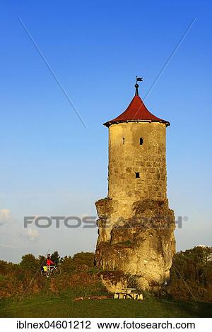Cyclist at the Stehrturm Steinerner Beutel, near Waischenfeld, Franconian Switzerland, Upper Franconia, Bavaria, Germany, Europe View Large Photo Image Stock Image - Cyclist at the Stehrturm Steinerner Beutel, near Waischenfeld, Franconian Switzerland, Upper Franconia, Bavaria, Germany, Europe. Fotosearch