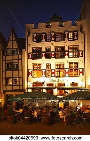 Delfter Haus, pub on Rhine river bank, dusk, Cologne, North Rhine-Westphalia, Germany, Europe View Large Photo Image Stock Photo - Delfter Haus, pub on Rhine river bank, dusk, Cologne, North Rhine-Westphalia, Germany, Europe. Fotosearch