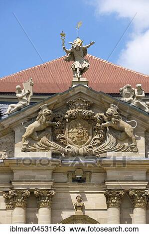 Stock Image - Detail on south facade, Weißenstein castle, Pommersfelden, Upper Franconia, Franconia, Bavaria, Germany, Europe. Fotosearch