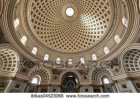Stock Photograph - Dome of the Church of the Assumption of Our Lady, Rotunda of Mosta, Mosta, Malta, Europe. Fotosearch