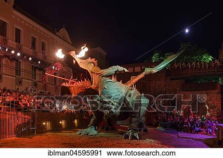 Stock Image - Drachenstich Festival, Furth im Wald, Upper Palatinate, Bavarian Forest, Bavaria, Germany, Europe. Fotosearch