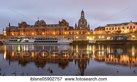 Stock Photo - Dresden Zwinger, Church of Our Lady, excursion steamer August der Starke, Dresden, Saxony, Germany, Europe. Fotosearch