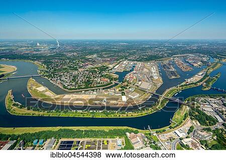 Stock Photo - Duisburger Hafen AG, Duisport, Mercator Island, inland shipping, logistics, Rhine, Duisburg, Ruhr area, North Rhine-Westphalia, Germany, Europe. Fotosearch