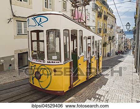 Elevador da Bica Funicular, Lisbon, Portugal, Europe View Large Photo Image Stock Photograph - Elevador da Bica Funicular, Lisbon, Portugal, Europe. Fotosearch