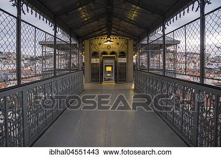 Stock Image - Elevator, passenger elevator, Elevador de Santa Justa, Lisbon, Portugal, Europe. Fotosearch