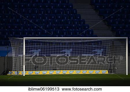 Stock Image - Empty goal, ghost game, PreZero Arena, Sinsheim-Hoffenheim, Baden-Württemberg, Germany, Europe. Fotosearch