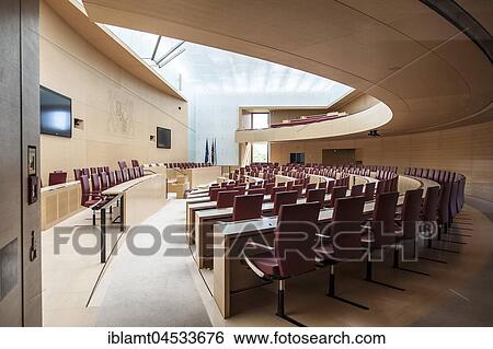 Stock Photograph - Empty plenary hall, Maximilianeum, Bavarian Parliament, Munich, Upper Bavaria, Bavaria, Germany, Europe. Fotosearch