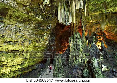 Stock Photo - Entrance area with stalactites and stalagmites in the cave of Castellana, Castellana Grotto, Province of Bari, Puglia, Italy, Europe. Fotosearch
