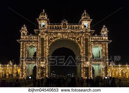 Entrance gate, east gate, Maharaja Palace Amba Vilas, illuminated at night, Mysuru, Karnataka, India, Asia View Large Photo Image Stock Image - Entrance gate, east gate, Maharaja Palace Amba Vilas, illuminated at night, Mysuru, Karnataka, India, Asia. Fotosearch