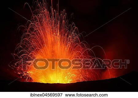 Eruption, volcanic eruption, night view, volcano Yasur, Tanna Island, Vanuatu, South Sea, Oceania View Large Photo Image Stock Photo - Eruption, volcanic eruption, night view, volcano Yasur, Tanna Island, Vanuatu, South Sea, Oceania. Fotosearch