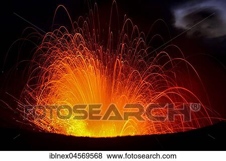 Stock Photo - Eruption, volcanic eruption, volcano Yasur, Tanna Island, Vanuatu, South Sea, Oceania. Fotosearch