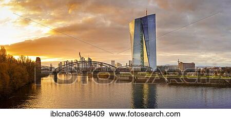Stock Photo - European Central Bank, skyline in the background, Frankfurt, Hesse, Germany, Europe. Fotosearch