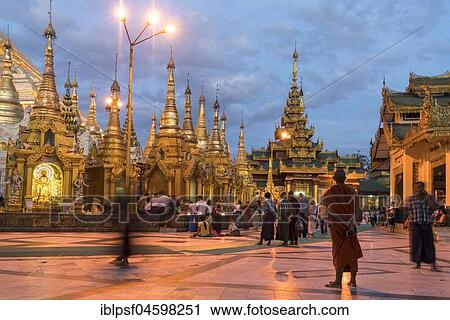 Evening mood, illuminated Shwedagon Pagoda, Rangoon, Myanmar, Asia View Large Photo Image Stock Image - Evening mood, illuminated Shwedagon Pagoda, Rangoon, Myanmar, Asia. Fotosearch