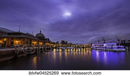 Event Center, former fish auction hall, Blue Hour, Twilight, Altona Fish Market, Elbe, Hamburg, Germany, Europe View Large Photo Image Stock Photo - Event Center, former fish auction hall, Blue Hour, Twilight, Altona Fish Market, Elbe, Hamburg, Germany, Europe. Fotosearch