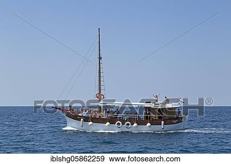 Excursion boat near Rovinj, Istria, Croatia, Europe View Large Photo Image Stock Photo - Excursion boat near Rovinj, Istria, Croatia, Europe. Fotosearch