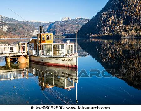 Excursion ship MS Rudolf, Grundlsee, Salzkammergut, Styria, Austria, Europe View Large Photo Image Stock Photo - Excursion ship MS Rudolf, Grundlsee, Salzkammergut, Styria, Austria, Europe. Fotosearch