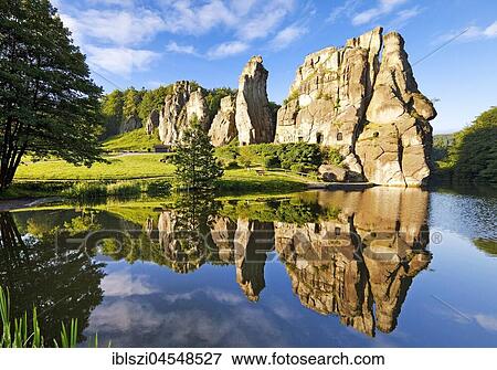 Stock Photo - Extern stones, Externsteine, sandstone formation, Teutoburg Forest, Horn-Bad Meinberg, North Rhine-Westphalia, Germany, Europe. Fotosearch